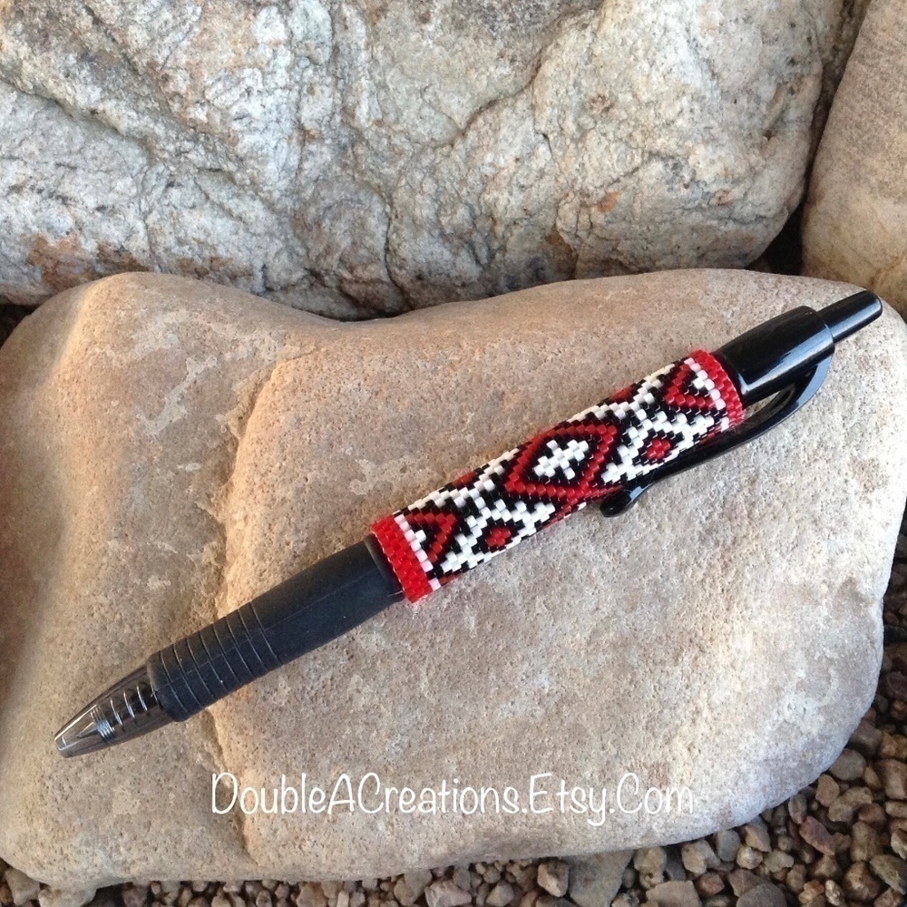 Red, Black and White Southwest Beaded G2 Pen